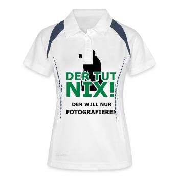Der will doch nur Fotografieren! - Frauen Polo atmungsaktiv - Weiß/Navy - Vorne