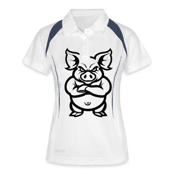 animal porcin - Polo respirant Femme - blanc/marine - Devant