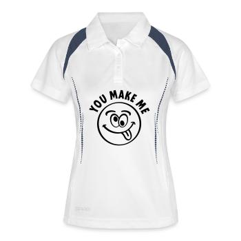Du machst mich verrückt - Frauen Polo atmungsaktiv - Weiß/Navy - Vorne