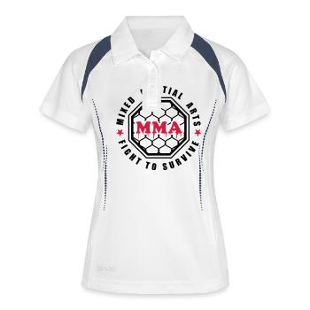 MMA - Mixed Martial Arts - Fight to survive - Frauen Polo atmungsaktiv - Weiß/Navy - Vorne