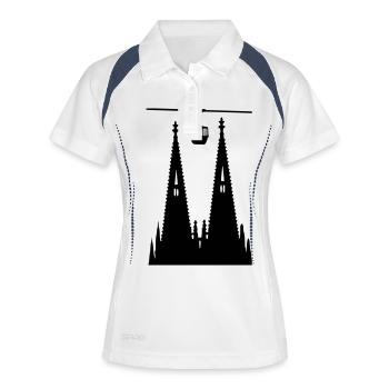 Köln - Domtürme plus Gondel - Frauen Polo atmungsaktiv - Weiß/Navy - Vorne