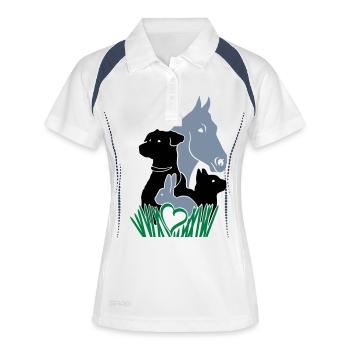 Tiere Pferd Hund Katze Kaninchen Hase Nager - Frauen Polo atmungsaktiv - Weiß/Navy - Vorne