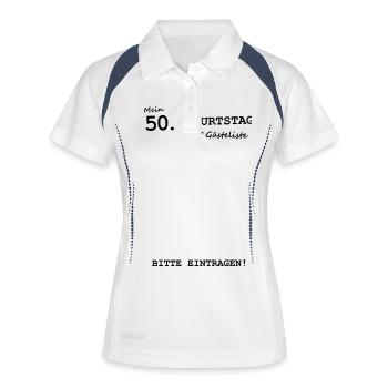 50. Geburtstag Gästeliste Unterschreiben Schild - Frauen Polo atmungsaktiv - Weiß/Navy - Vorne