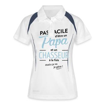 Papa chasseur - Polo respirant Femme - blanc/marine - Devant