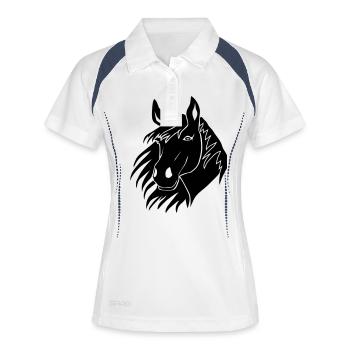 pferd pony isländer reiten pferdekopf ponyhof - Frauen Polo atmungsaktiv - Weiß/Navy - Vorne