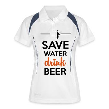 Alkohol Funshirt - Save Water drink Beer - Frauen Polo atmungsaktiv - Weiß/Navy - Vorne