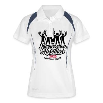 Junggesellinnenabschied 2025 Bier - Frauen Polo atmungsaktiv - Weiß/Navy - Vorne