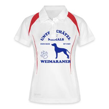 Unterschätze niemals einen Man m. einem Weimaraner - Frauen Polo atmungsaktiv - Weiß/Navy - Vorne