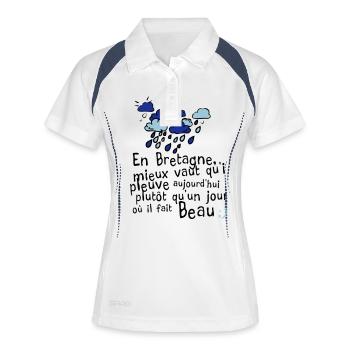 humour citation breton pluie bretagne message 1 - Polo respirant Femme - blanc/marine - Devant