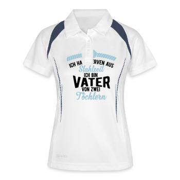 Geschenk für Vater zwei Töchter - Frauen Polo atmungsaktiv - Weiß/Navy - Vorne
