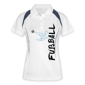 Fußball - Spieler + seitlicher Schriftzug - Frauen Polo atmungsaktiv - Weiß/Navy - Vorne