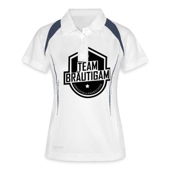 Junggesellenabschied Team Bräutigam - Frauen Polo atmungsaktiv - Weiß/Navy - Vorne