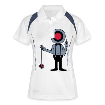 Mann mit Zielscheibe und Jojo - Frauen Polo atmungsaktiv - Weiß/Navy - Vorne