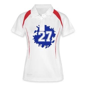 27 klecks - Frauen Polo atmungsaktiv - Weiß/Navy - Vorne