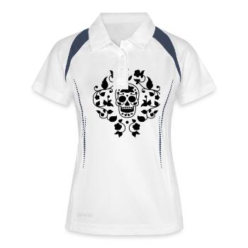 Sugar skull flower pattern t shirt graphic - Women's Polo breathable - white/navy - Front
