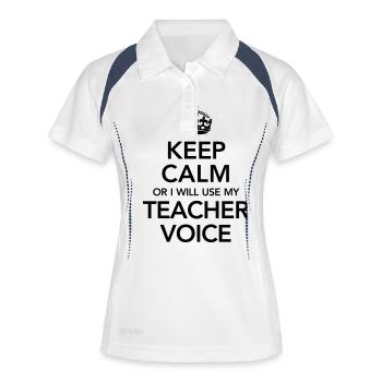 Keep Calm Or I Will Use My Teacher Voice - Frauen Polo atmungsaktiv - Weiß/Navy - Vorne