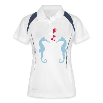 seepferdchen_in_love_001 - Polo respirant Femme - blanc/marine - Devant