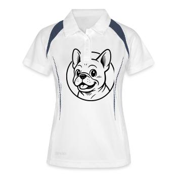 Französische Bulldogge - Frauen Polo atmungsaktiv - Weiß/Navy - Vorne