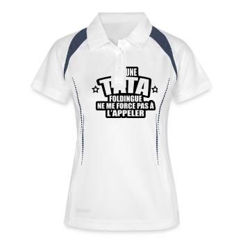 j'ai une tata foldingue ne me force pas à l'appele - Polo respirant Femme - blanc/marine - Devant