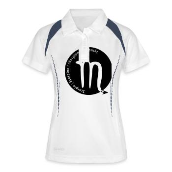 Tierkreiszeichen Skorpion (Scorpio) mit Text - Frauen Polo atmungsaktiv - Weiß/Navy - Vorne