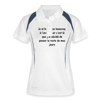citation humour woody allen - Polo respirant Femme - blanc/marine - Devant