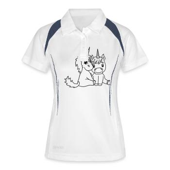 paar liebe pärchen verliebt junge einhorn unicorn - Frauen Polo atmungsaktiv - Weiß/Navy - Vorne
