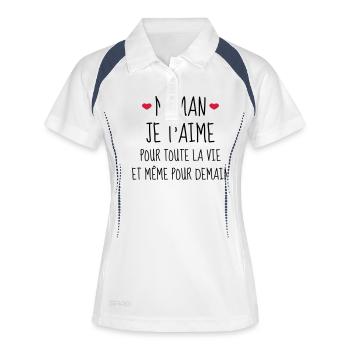 Maman je t'aime - Mère - Bébé - Naissance - Amour - Polo respirant Femme - blanc/marine - Devant