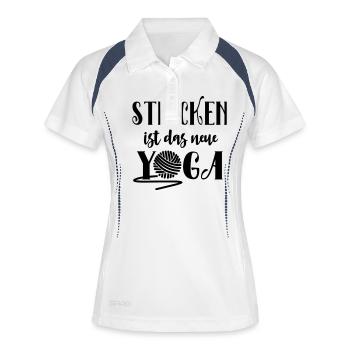 Stricken ist das neue Yoga Geschenk - Frauen Polo atmungsaktiv - Weiß/Navy - Vorne