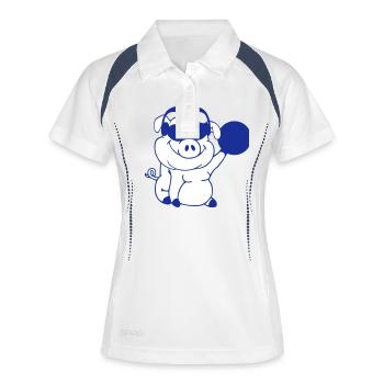 Schwein DJ Schallplatte Sau Party Tier Schweinchen - Frauen Polo atmungsaktiv - Weiß/Navy - Vorne