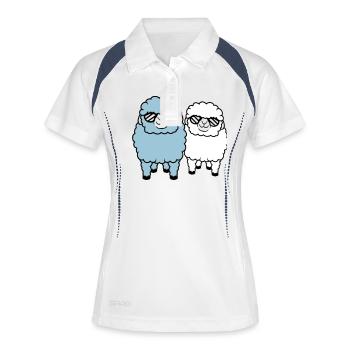 2 Schafe Sonnenbrille Party Schäfchen Team Freunde - Frauen Polo atmungsaktiv - Weiß/Navy - Vorne