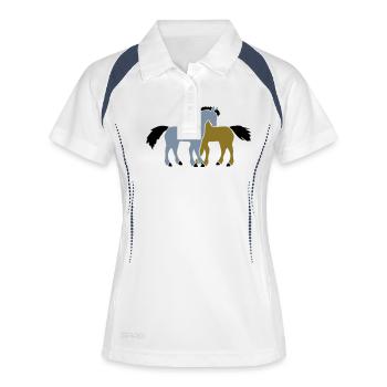 2 Chevaux Équipe Poney Poulain Couple Amoureux Amis - Polo respirant Femme - blanc/marine - Devant