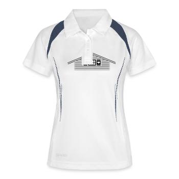 Hütte / Skihütte / Almhütte (Après-Ski) - Frauen Polo atmungsaktiv - Weiß/Navy - Vorne