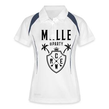 malle party crew wappen - Frauen Polo atmungsaktiv - Weiß/Navy - Vorne