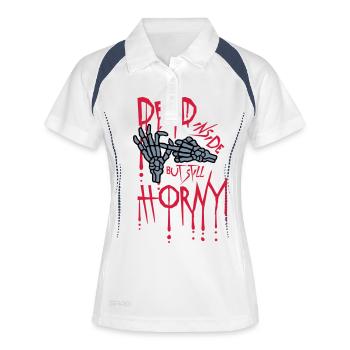 dead inside but horny - Frauen Polo atmungsaktiv - Weiß/Navy - Vorne