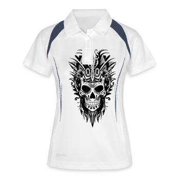 Tête de tatouage squelette - Polo respirant Femme - blanc/marine - Devant