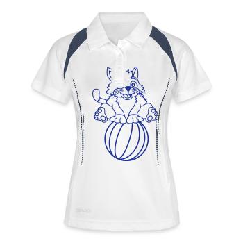 Zirkus Katze Balanciert Strand Ball Spiel Spaß Fun - Frauen Polo atmungsaktiv - Weiß/Navy - Vorne