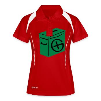Geocaching: Ammo Can - Frauen Polo atmungsaktiv - Rot/Weiß - Vorne