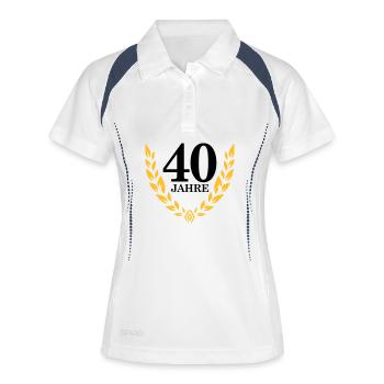Jubiläum 40 Jahre Lorbeerkranz - Frauen Polo atmungsaktiv - Weiß/Navy - Vorne