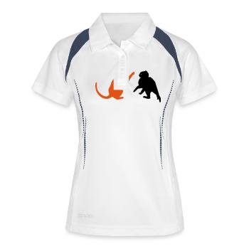 kämpfende Katzen / cat fight (2c) - Frauen Polo atmungsaktiv - Weiß/Navy - Vorne