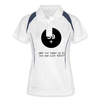 59+ neuundfünzig - Frauen Polo atmungsaktiv - Weiß/Navy - Vorne
