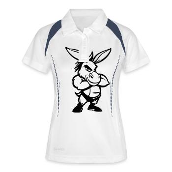 esel comic - Frauen Polo atmungsaktiv - Weiß/Navy - Vorne
