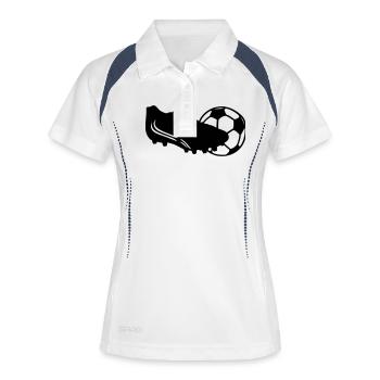 fussball+schuh - Frauen Polo atmungsaktiv - Weiß/Navy - Vorne