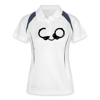Handschellen - Junggesellenabschied - Frauen Polo atmungsaktiv - Weiß/Navy - Vorne