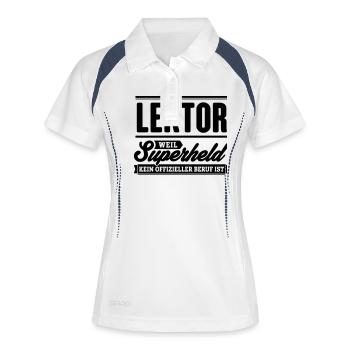 Superheld Lektor - Frauen Polo atmungsaktiv - Weiß/Navy - Vorne
