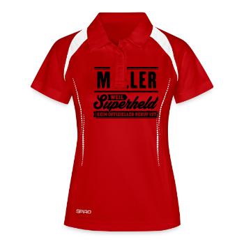 Superheld Müller - Frauen Polo atmungsaktiv - Weiß/Navy - Vorne