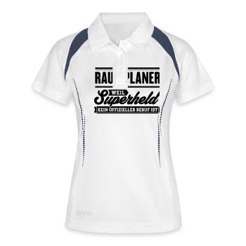 Superheld Raumplaner - Frauen Polo atmungsaktiv - Weiß/Navy - Vorne