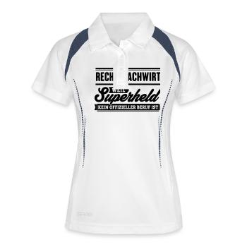 Superheld Rechtsfachwirt - Frauen Polo atmungsaktiv - Weiß/Navy - Vorne