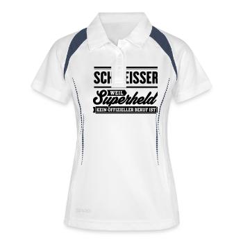 Superheld Schweisser - Frauen Polo atmungsaktiv - Weiß/Navy - Vorne