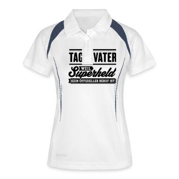 Superheld Tagesvater - Frauen Polo atmungsaktiv - Weiß/Navy - Vorne