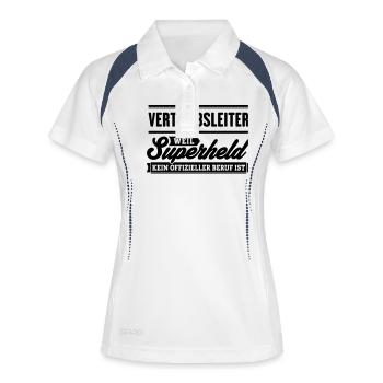 Superheld Vertriebsleiter - Frauen Polo atmungsaktiv - Weiß/Navy - Vorne